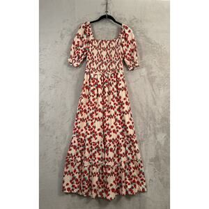 Betsy Johnson Strawberry Smocked Puff Sleeve Milk Maid Dress Size XS Cottage